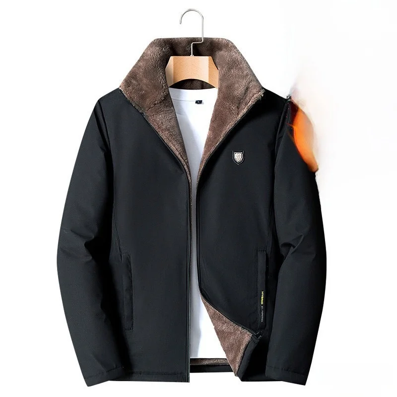 

Men's Winter Thiened Fce Lined Stand Collar Jaet Warm Lamb Velvet Cotton Coat Outerwear Faion Urban Sle Long Length