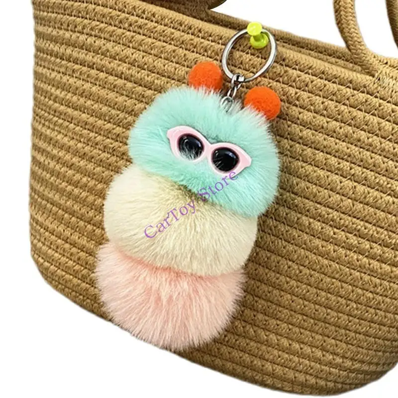 

634F Stuffed Furs Caterpillars Keychain Chrsitmas Room Decorative Accessories Suitable for Newborns Babies Bed Accompany Toy