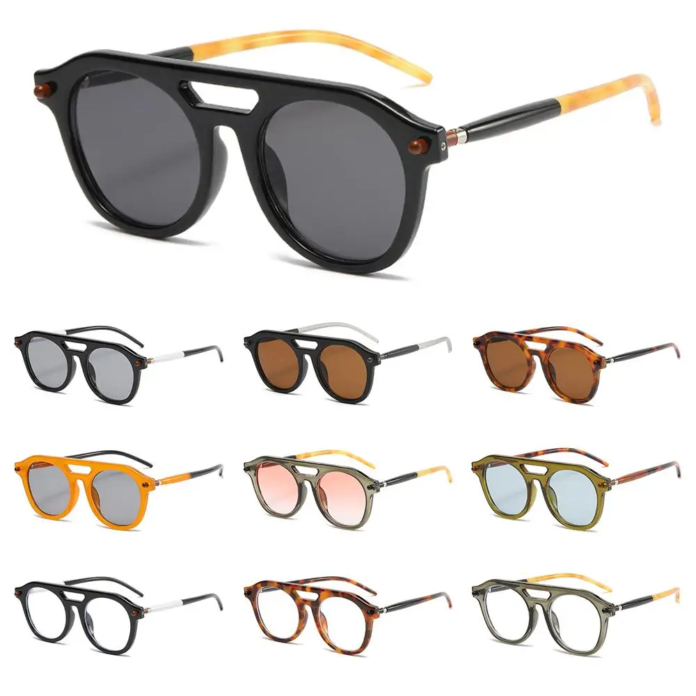 

Vintage Double Bridge Pilot Round Sunglasses Punk Luxury Orange Shades Fashion Hip-Hop Sun Glasses for Women & Men
