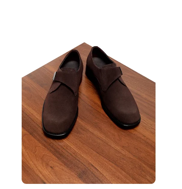 Men's Buckle Leather Shoes, Suede, European Fit, Handmade, High-end Wedding, Loafer Style - view 3