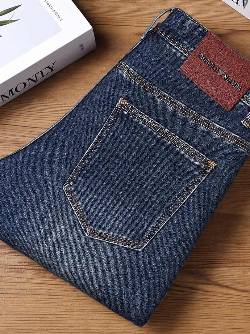 

Мужские джинсы прямого кроя Slim Fit из эластичного хлопкового денима с эластичной средней талией, универсальные, модные, весна 2026, новинка