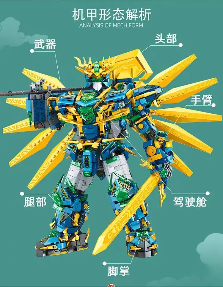 Ninja Mecha Building Blocks 2005Pcs, 2‑in‑1 Dual Form Robot & Dragon Bricks Toy, Multi‑Joint Movable Collectible Display Set