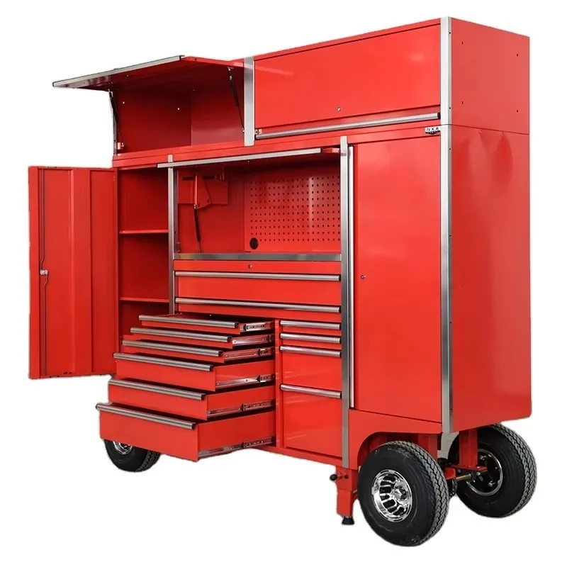 Customized Auto Repair Heavy Metal Rolling Pit Tool Box Cart  Tool Storage Workshop Garage Trolley with Big Wheels