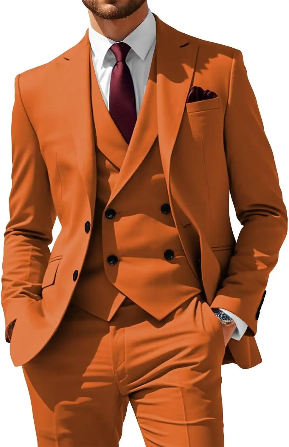 3 Piece Suit Men Slim Fit Double Breasted Suit for Formal Business Wedding Tuxedo Party