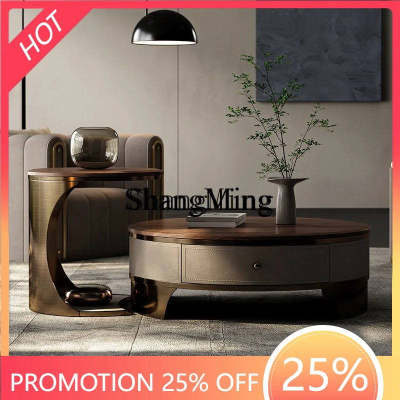 CL  luxury premium black walnut round coffee table villa living room coffee table minimalist