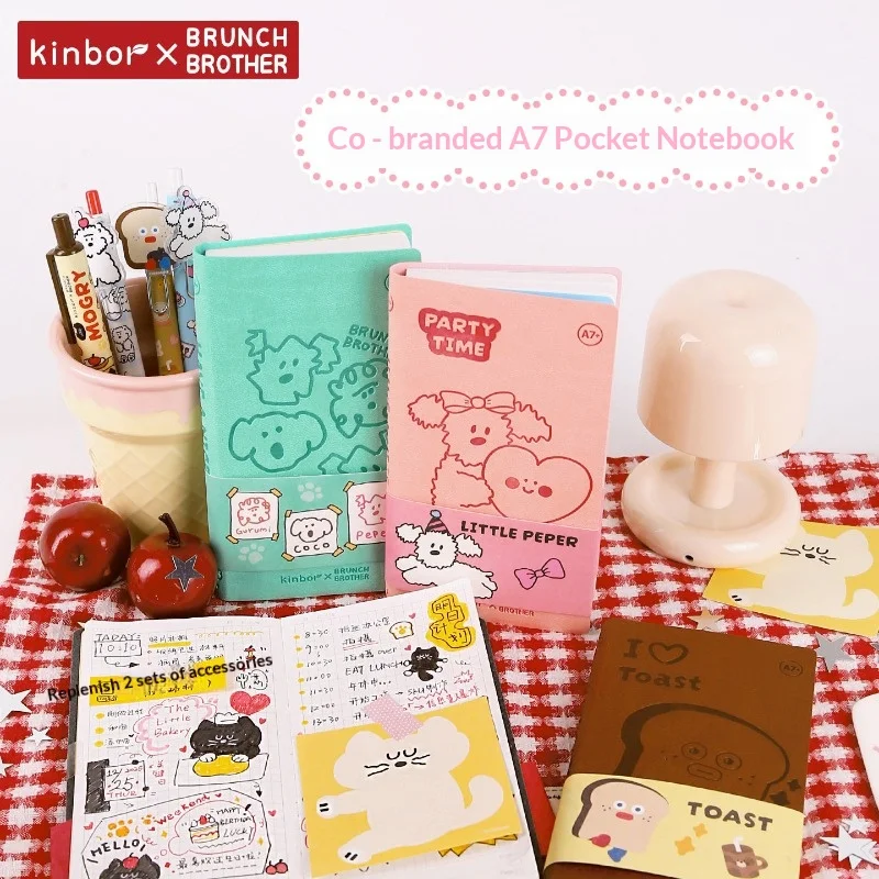 kinbor-caderno-de-bolso-a7-com-personagens-de-desenho-animado-brunch-brother-caderneta-portatil-para-meninas-com-capa-de-pvc-diario-de-colecao-com-selos