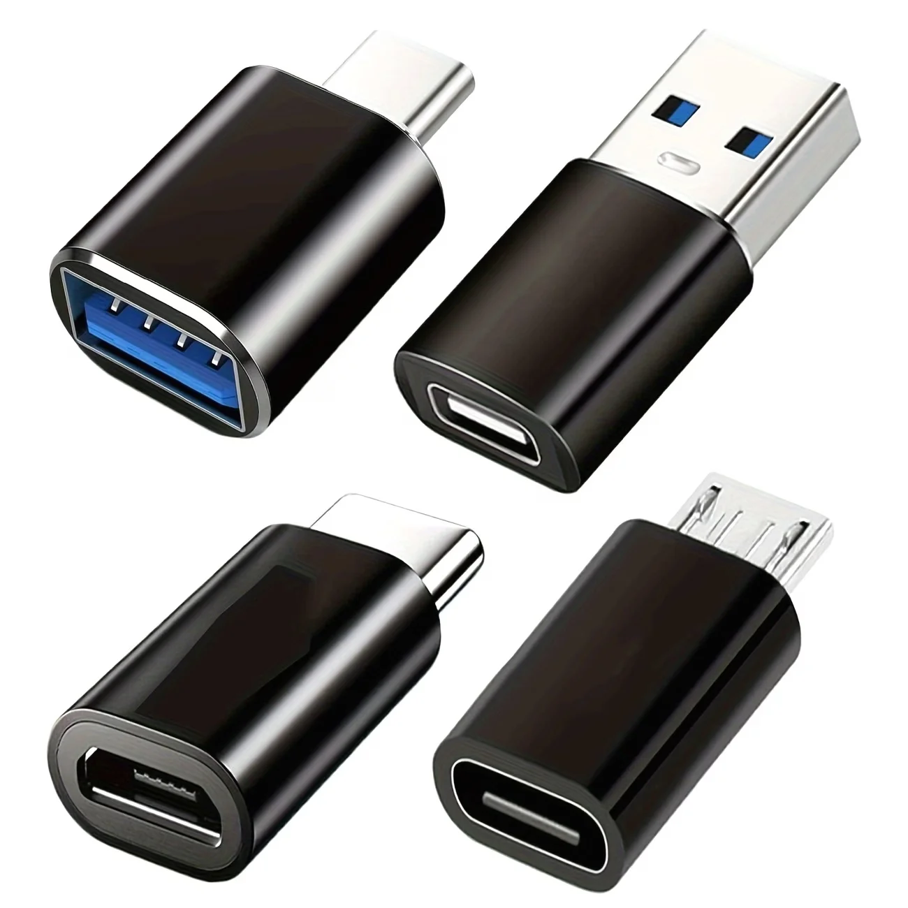 4pcs USB-C Adapters Compatible with MacBook Pro/Samsung Galaxy/Smartphones/Laptop/PC - USB-C to USB-/Micro-USB Adapters Combo, O