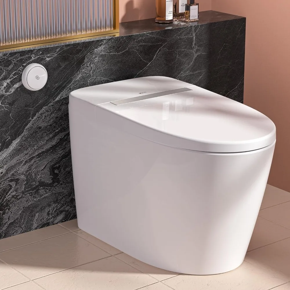 Smart Toilet with Built-in Heated Seat, Tankless Toilet with Auto Flushing, Adjustable Seat Temp, Flush Remote Control