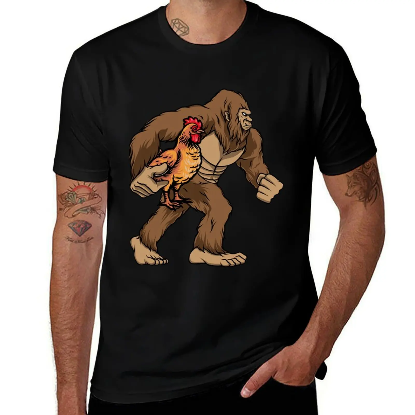 

Bigfoot Carrying Chicken Funny Sasquatch Gift T-Shirt anime t shirts for man funny t shirts cotton