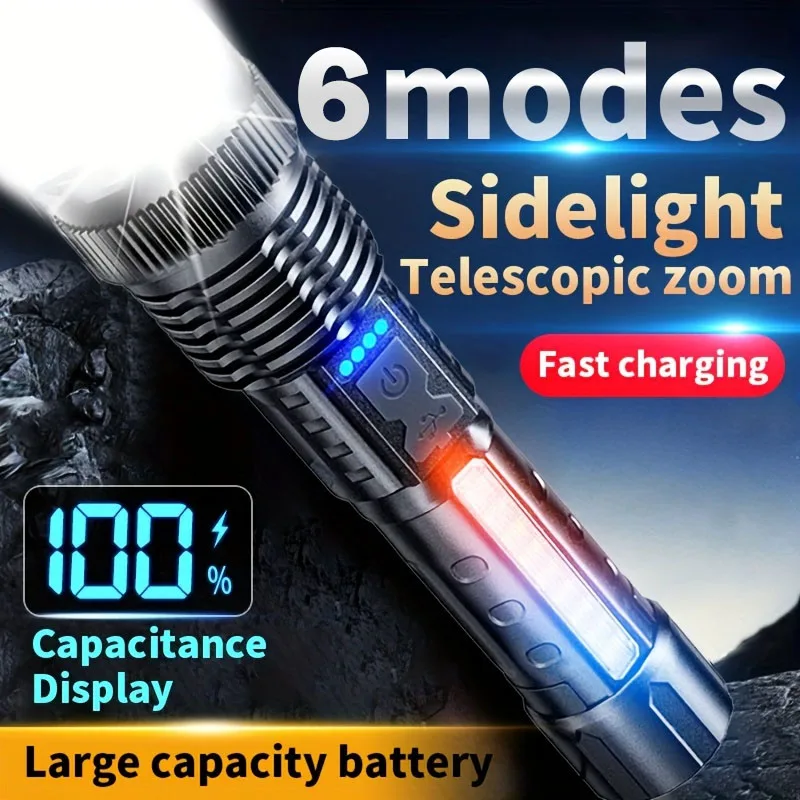 High Power Led Flashlight Portable Rechargeable Led Flashlight Telescopic Zoom Torch Light Camping Hiking Flash Light