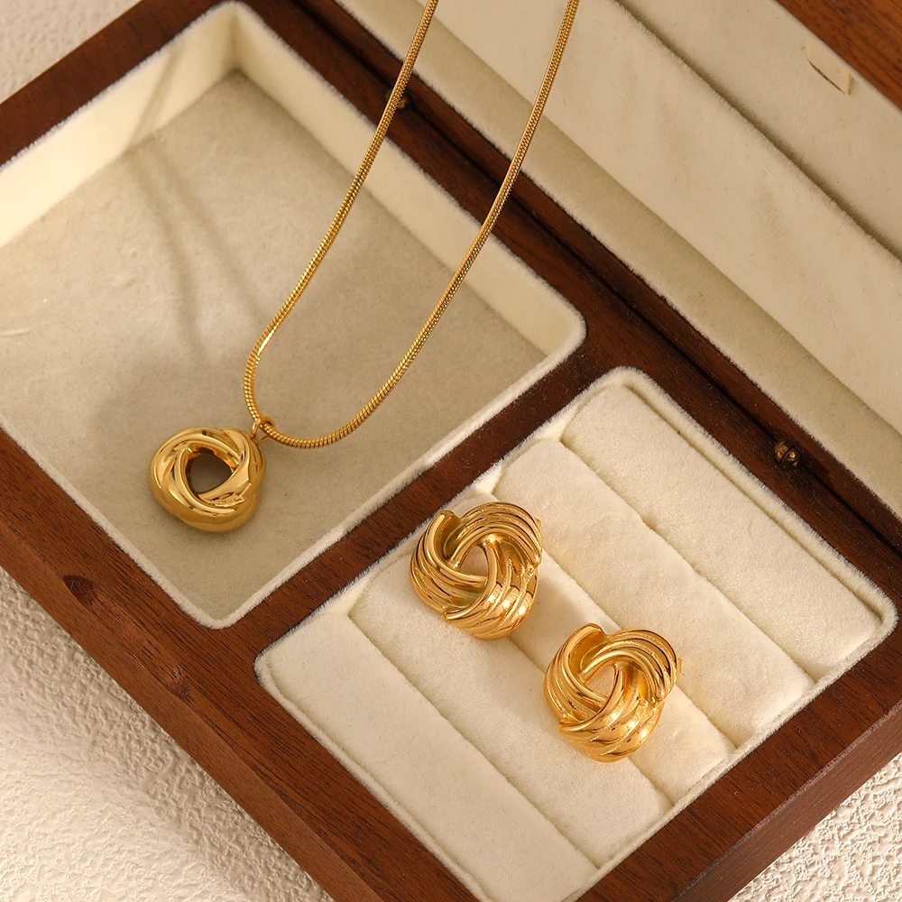 Stainless Steel Geometric Pendant Earrings For Women Cool Punk Gold Color Round Twisted Hanging Ear Jewelry