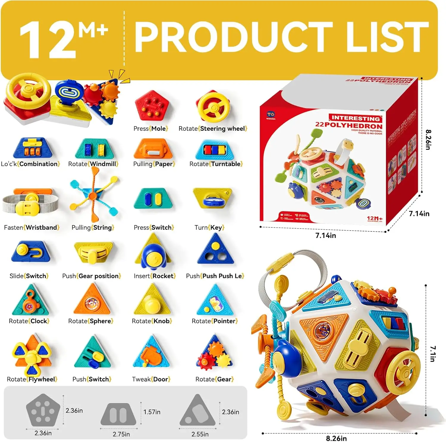 22 In 1 Montessori Busy Board Cube Sensory Educational Toy_voghion.com