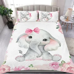 Lovely Baby Elephant Flowers Duvet Cover Set Cute Cartoon Animals Bedding Set Giraffe Quilt Cover Twin Full for Girls Boys Gift