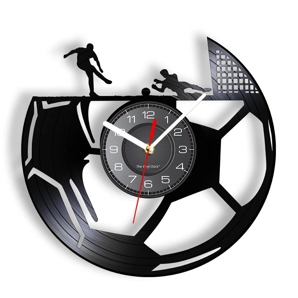 

Football Vinyl Record Wall Clock For Bedroom Home Decor Clock Forward And Goalkeeper Laser Cut Music Album Decorative Wall Watch