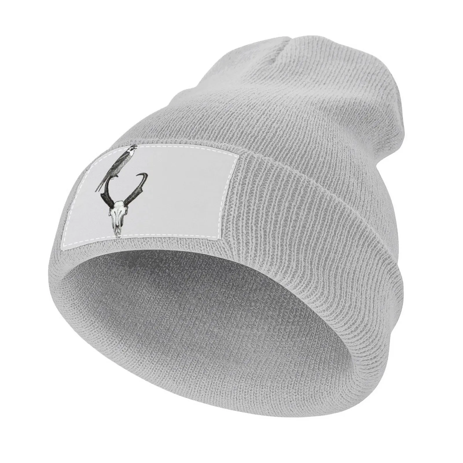 

Peregrine Falcon with Pronghorn Skull - Original Bird and Skull Ink Illustration Knitted Hat Male Golf Wear Mens Hat Women's