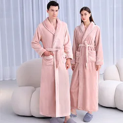 Warm Coral Fleece Kimono Bathrobe Gown Winter Thickened Flannel Couple Nightwear Loose Home Wear Long Robe Sleepwear Loungewear