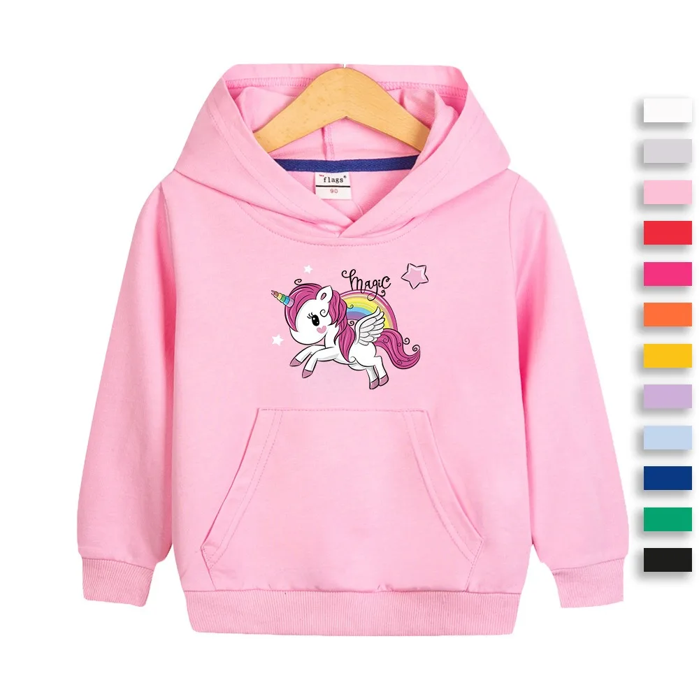 2024 New Unicorn Quality Cotton Tee Shirt Girls Clothing for Children T-shirt Pink Long Sleeve Kids Tops Bluey Clothes Hooded