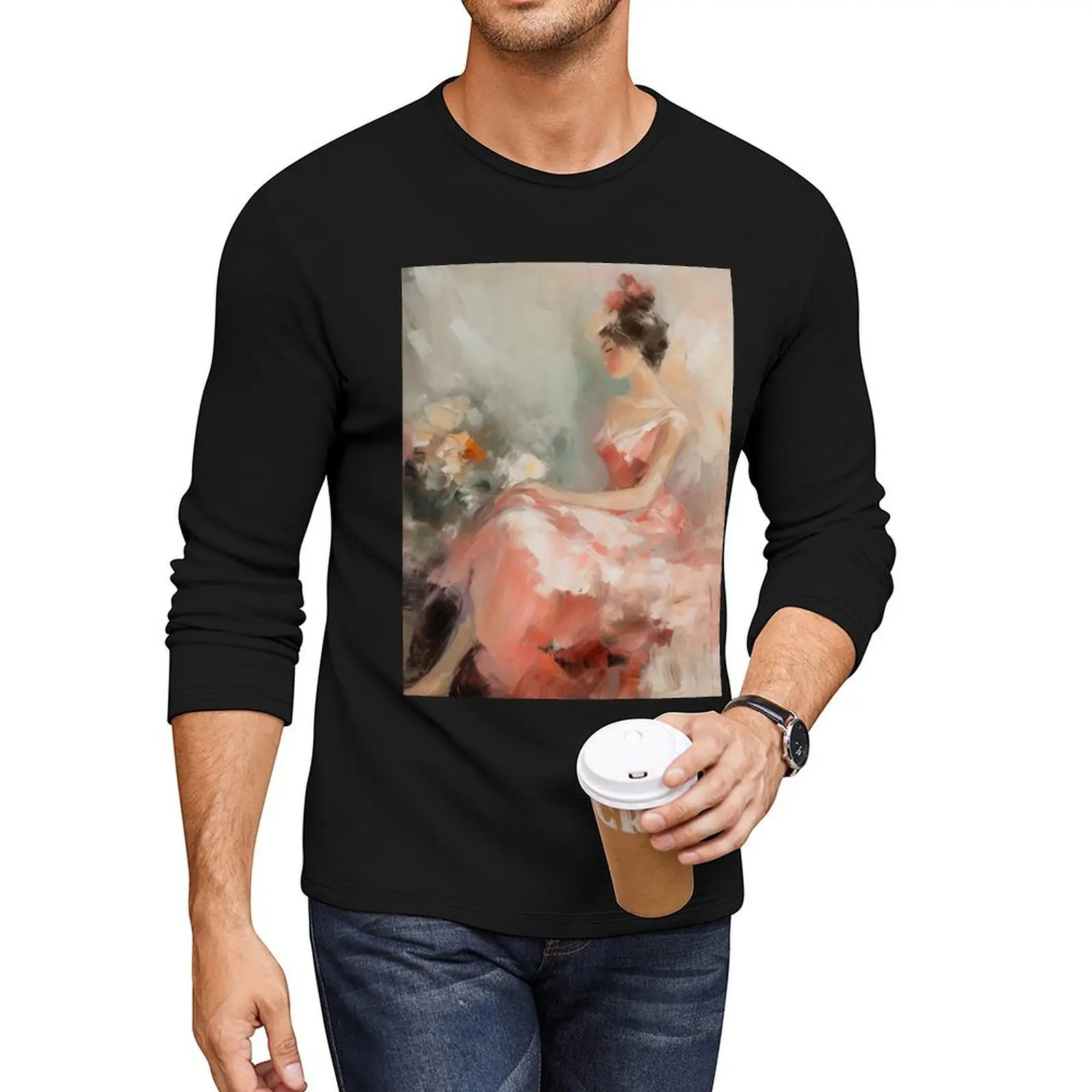 Coquette aesthetic vintage painting of a flamenco dancer Long T-Shirt custom t shirts mens white t shirts