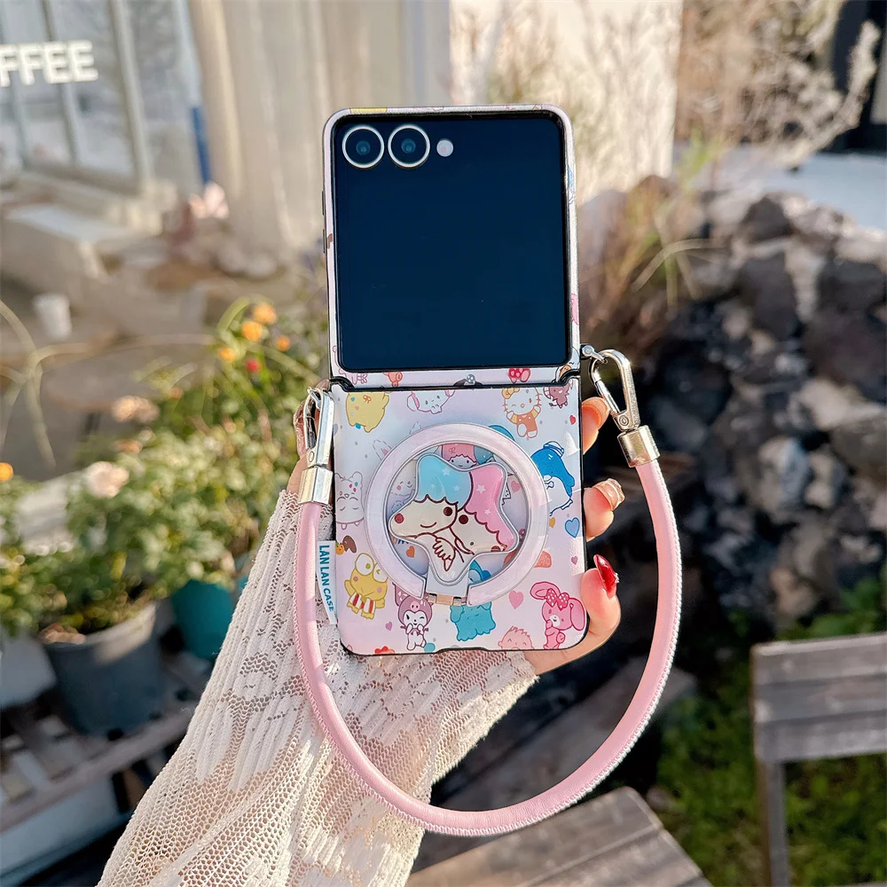 

Cute Gemini Magnetic Cartoon Phone Case For Samsung Galaxy Z Flip7 6 ZFlip5 6 Flip6 7FE Cover With Magsafe Stand Hand Strap Case