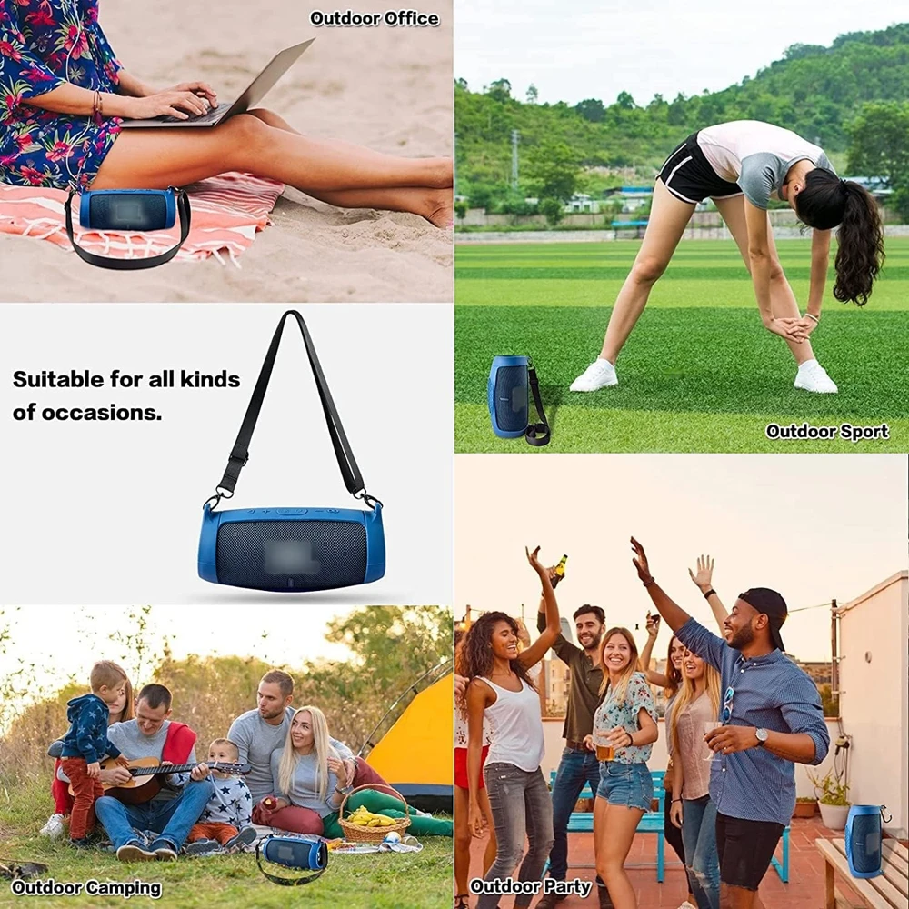 غطاء حماية من السيليكون لمكبر صوت بلوتوث JBL Charge 5، واقي للحمل أثناء السفر مع حزام كتف وحلقة تسلق