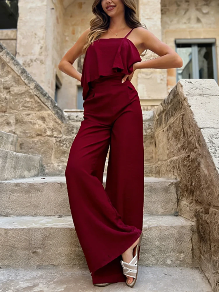 

Spring and summer new comfortable daily jumpsuit fashionable casual solid color temperament vest long jumpsuit