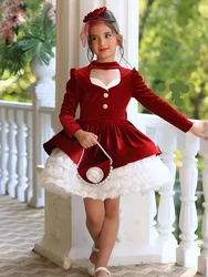 Customized Red Flower Girl Dresses for Wedding Bow Beaded Knee Length First Communion Kids Birthday Party Gown Party Dress