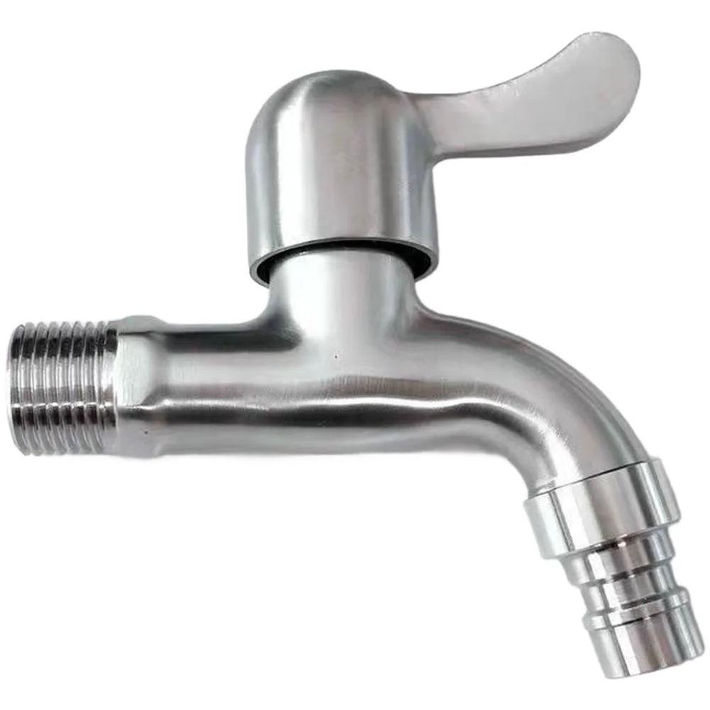4 Point Stainless Steel Faucet Extended Length Washing Machine Tap High Temperature Resistant Modern Bathroom Water Valve