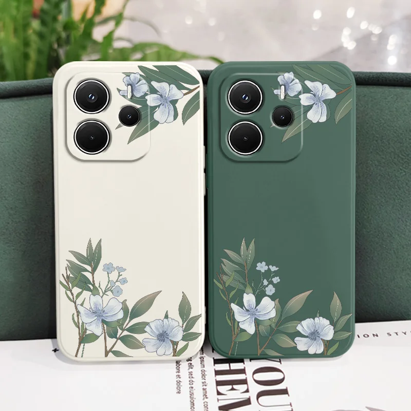Incontro Fiori Cassa Del Telefono Per Xiaomi Redmi Nota 14 13 12S 11 11S 10 10S 9 9S 15 15C 14C Pro Plus 4G 5G Silicone Liquido Cov