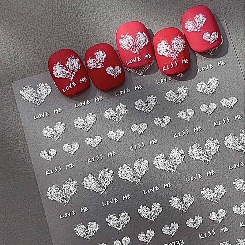 

1 Sheet White Heart Nail Stickers Relief Heart Design Self-Adhesive Nail Art Decoration DIY Sliders Nail
