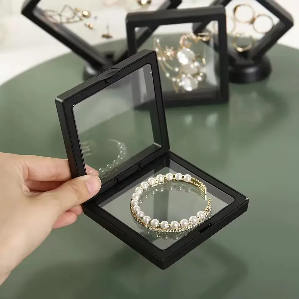 Film Floating Display BoxTransparent PE  Plastic Film Jewelry Packaging Box Jewelry Necklace Ring Collectible Storage Box 10pcs