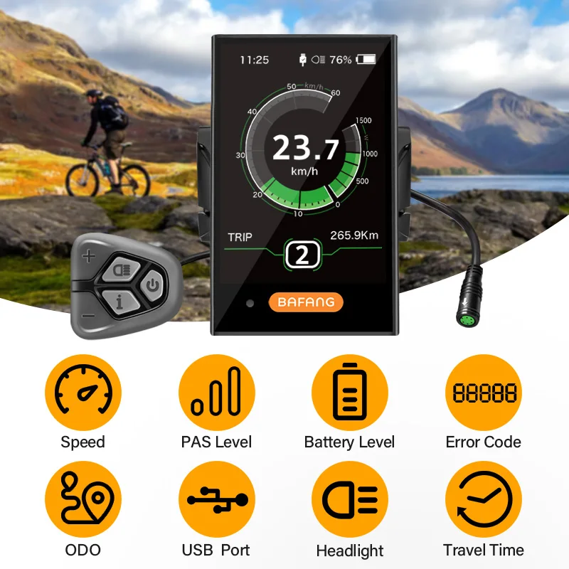 Bafang Bike Display DPC18 for BBS01B BBS02B BBSHD Mid Motor 0-9 Pedal Assist Levels EBike Computer Display with UART Protocol