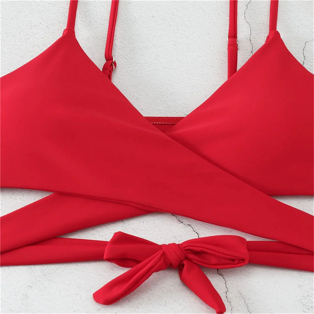 Sexy Red High Waisted Bikini Women Swimwear 2025 Cross Bandage Knotted Swimsuit Brazilian Bikinis Sets Bathing Swimming Suit