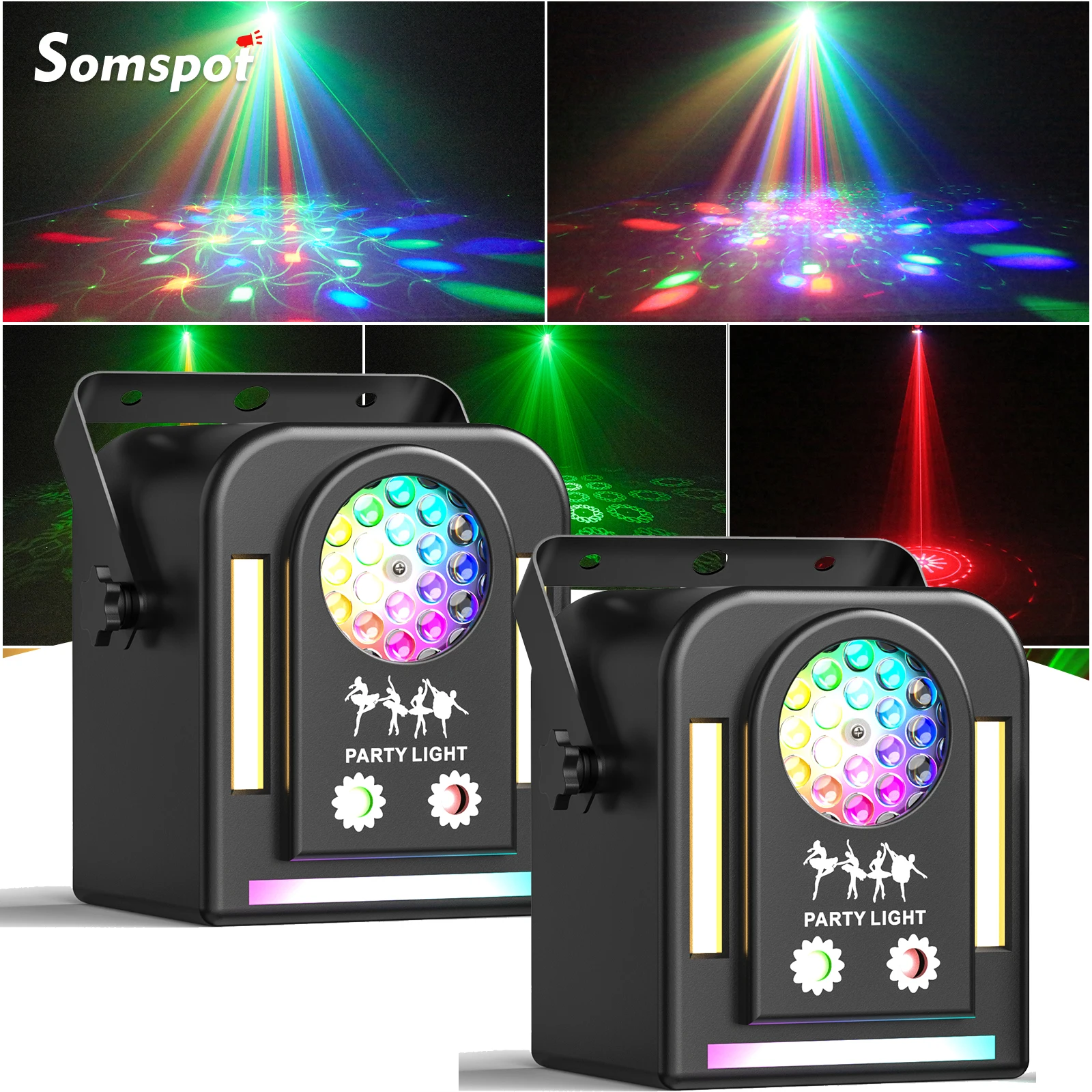 Somspot 2PCS RGB Colorful LED Strobe Lights Running Horse Effect Stage Lighting for Disco Party Concert Church Wedding Theater