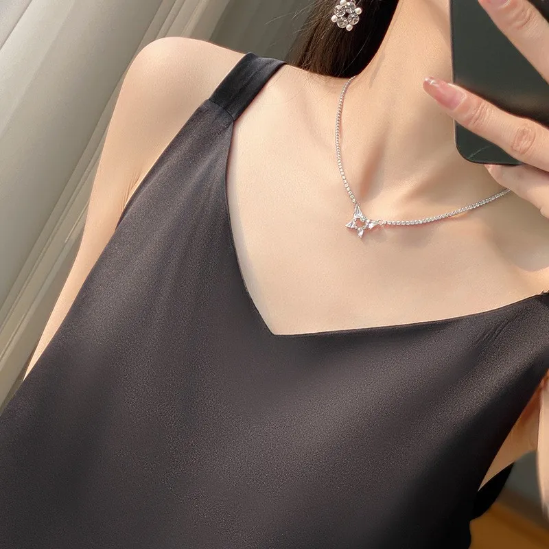 Seide Simulation Strap Weste frauen Lose V-ne Svel Sommer Schöne Ba Acetat Satin Basis irt Innere Tragen Busin