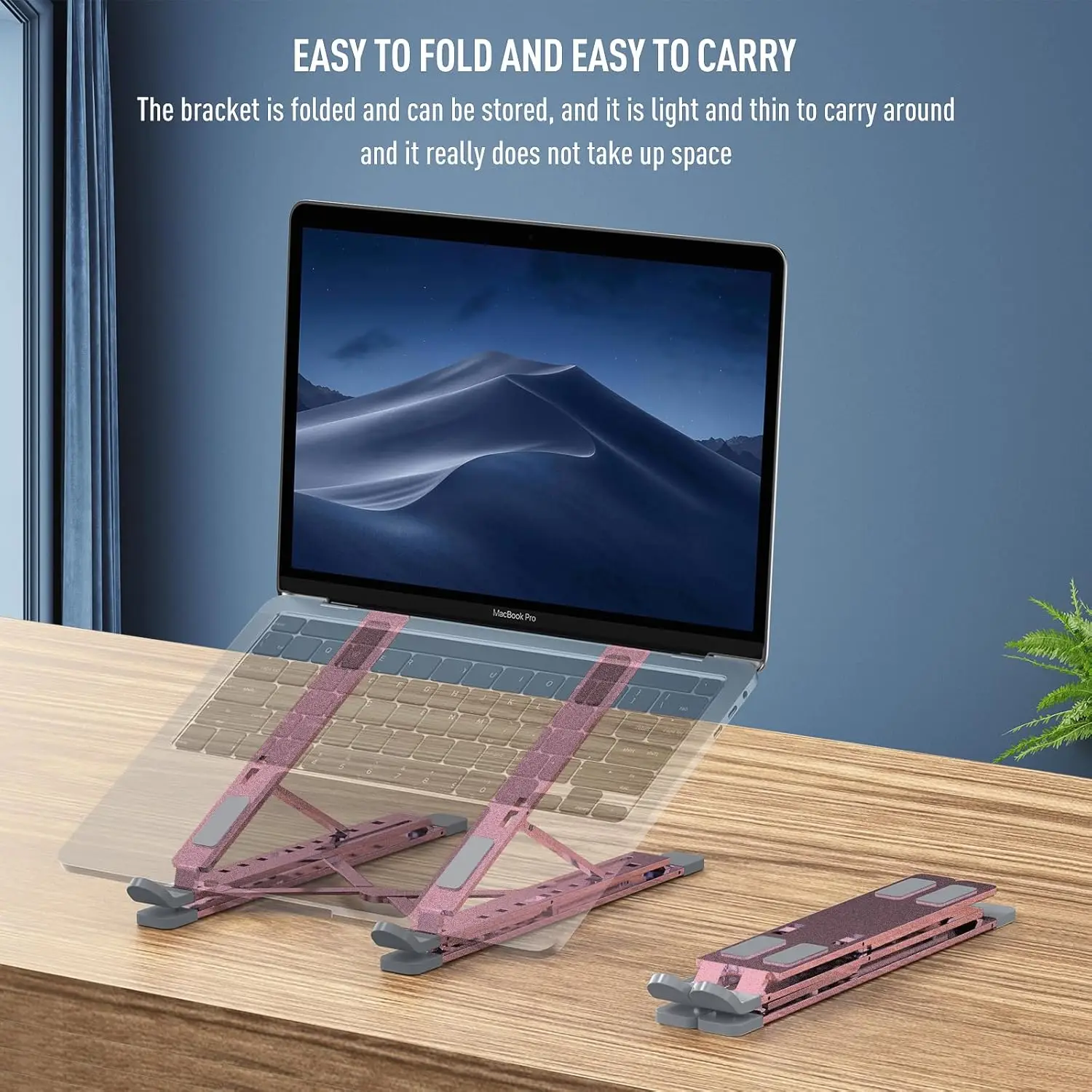 Portable Laptop Stand Foldable, Ultra Slim Aluminum Cooling Riser for Desk, Travel Friendly Computer Holder with Non-Slip