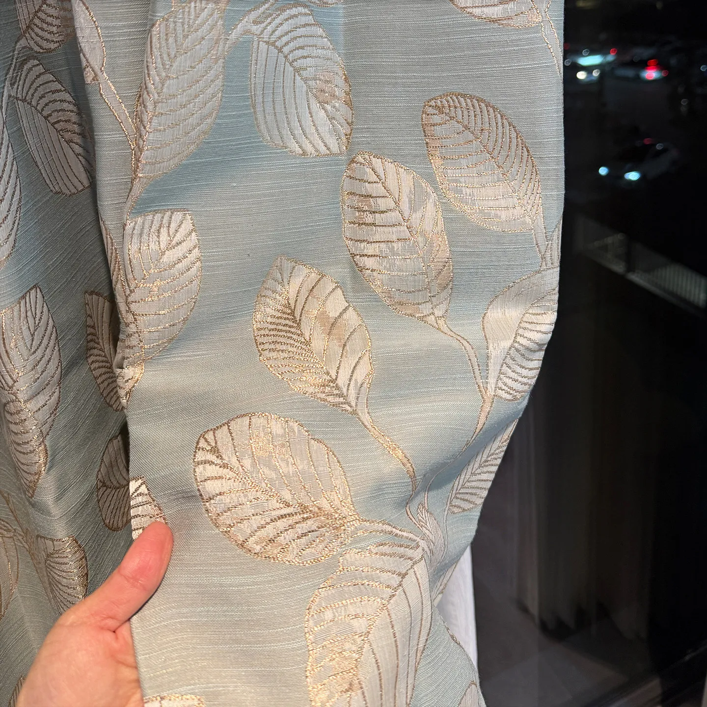 Gold Wire Jacquard Light Blue Leaf Shading Curtains for Bedroom Living Room French Window Partition Curtain Customized Villa