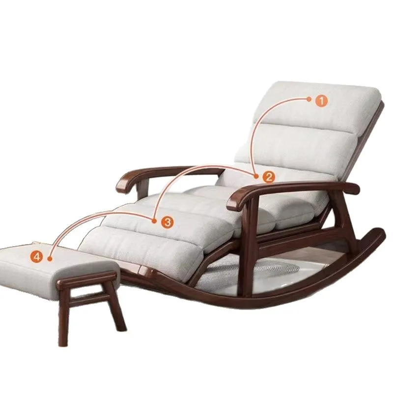 New Chinese-style all-solid wood walnut bedroom rocking chair living room adult elderly lunch break sleeping recliner