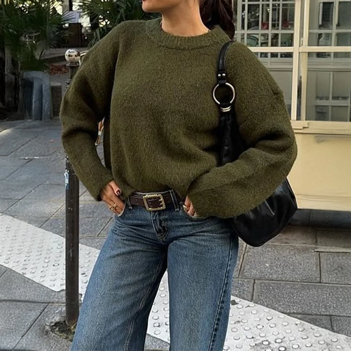 

Fashion Sweater Long Sleeved Solid Color Women's 2025 Autumn Sweaters Long Sleeve Clothes Women M