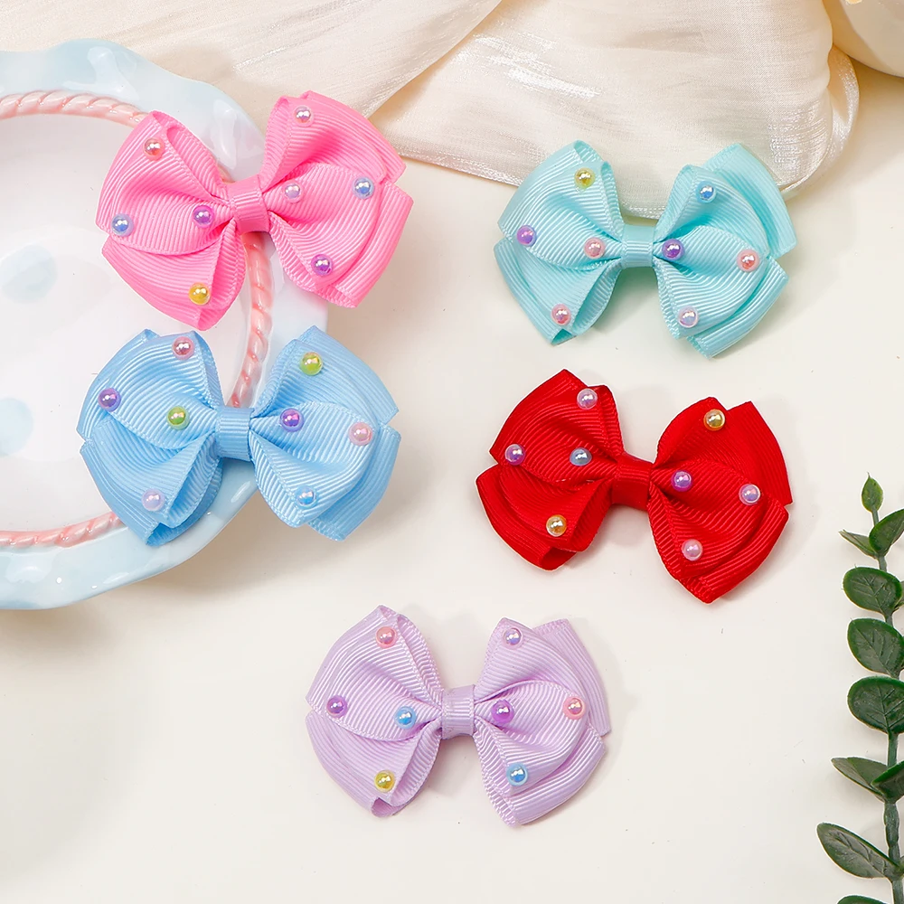 4/6Pcs New Bow Hairpin Cute Solid Color Pearl Hair Bows Clip Sweet Girls Side Clip Barrettes Headwear Korean Hair Accessories - Image 5