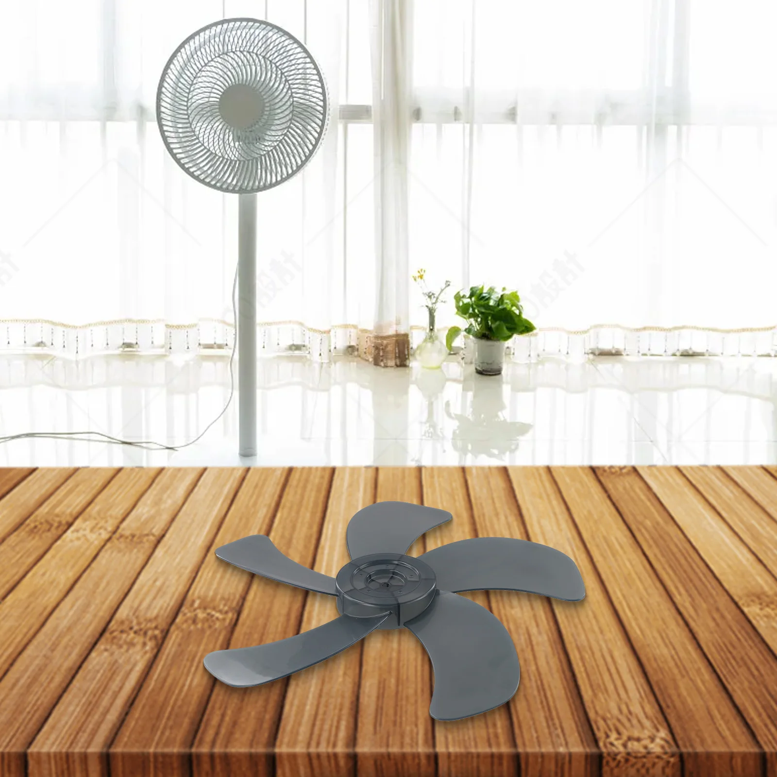 1 Pcs 16 Inch Household Plastic Fan Blade Five Leaves With Nut Cover For Pedestal Fan Table Fanner Accessory