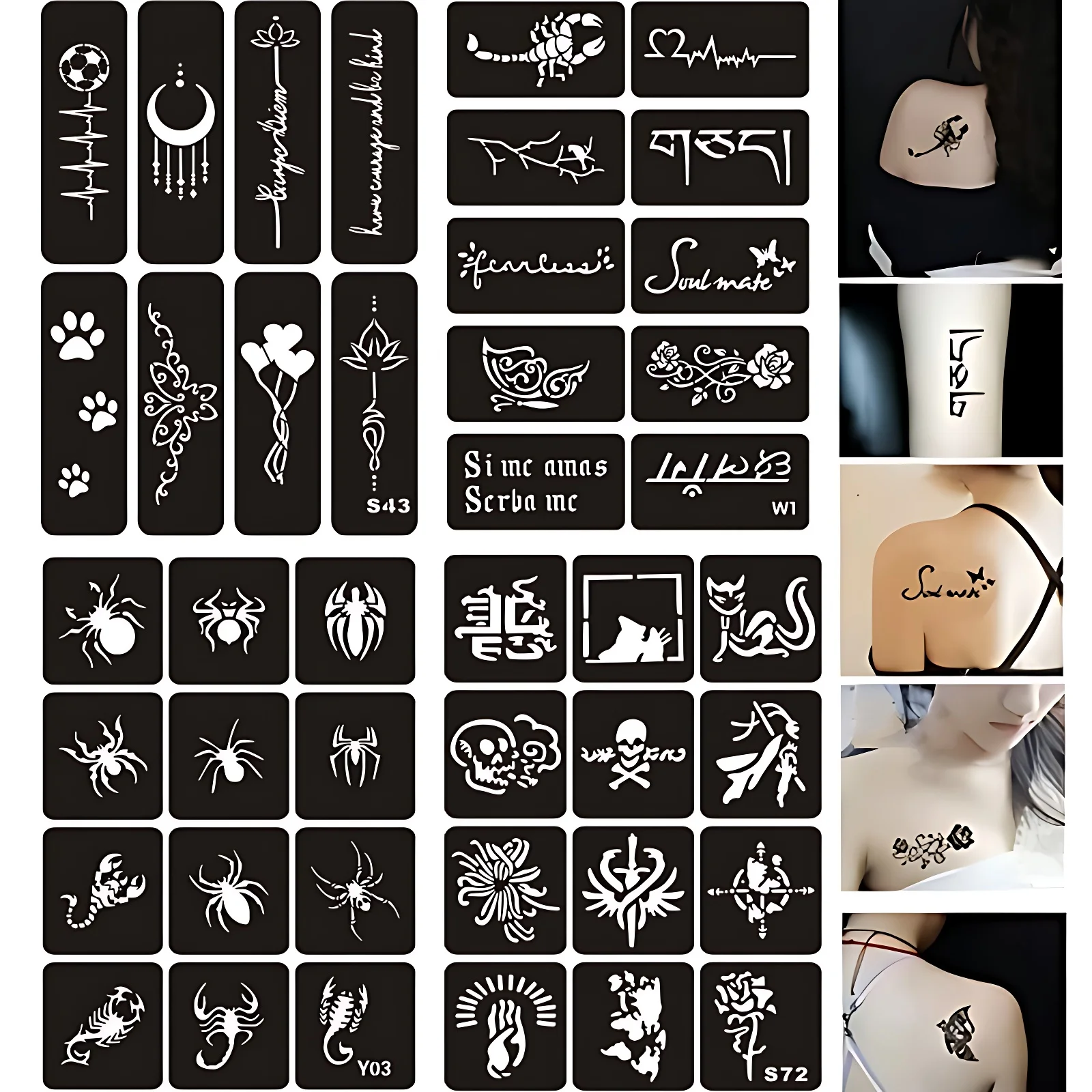 40pcs-277pcs Reusable Airbrush Temporary Tattoo Stencil for Hands Arm Face Neck Body Art Kids Adult Henna Glitter Template Fire