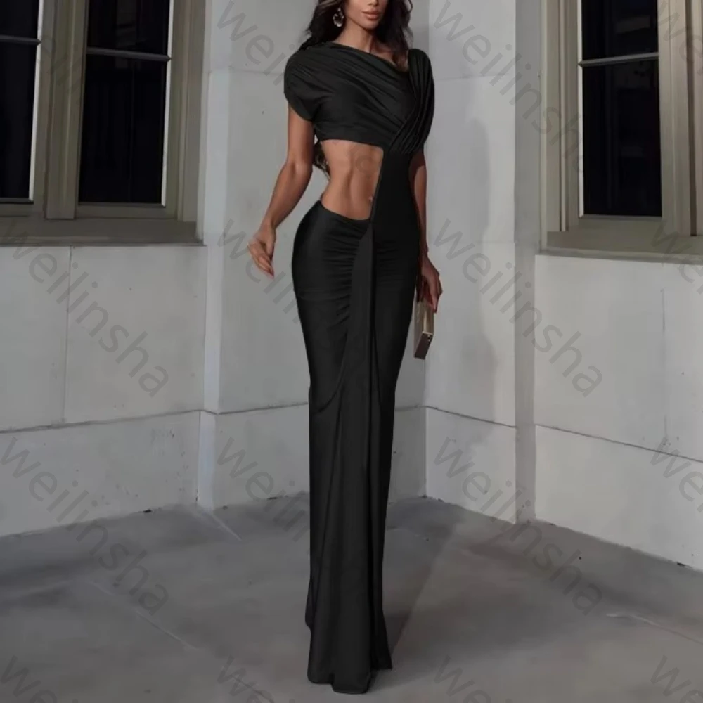 Sexy Unregelmäßige Aushöhlen Abendkleider Elegante Kurzen Ärmeln Falten Promi Kleid Hohe Qualität Prom Party Kleider Angepasst