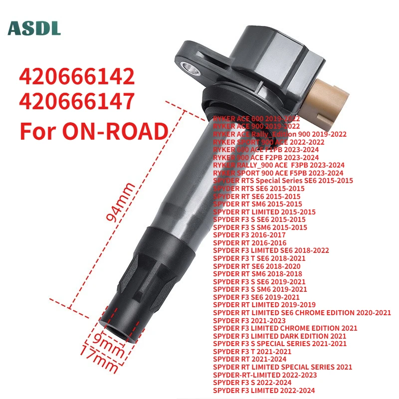 

Motorcycle Ignition Coil Spark Plug Caps For ON-ROAD RYKER ACE 600 900 SPYDER RTS RT F3 SE6 SM6 LIMITED 420666142 420666147