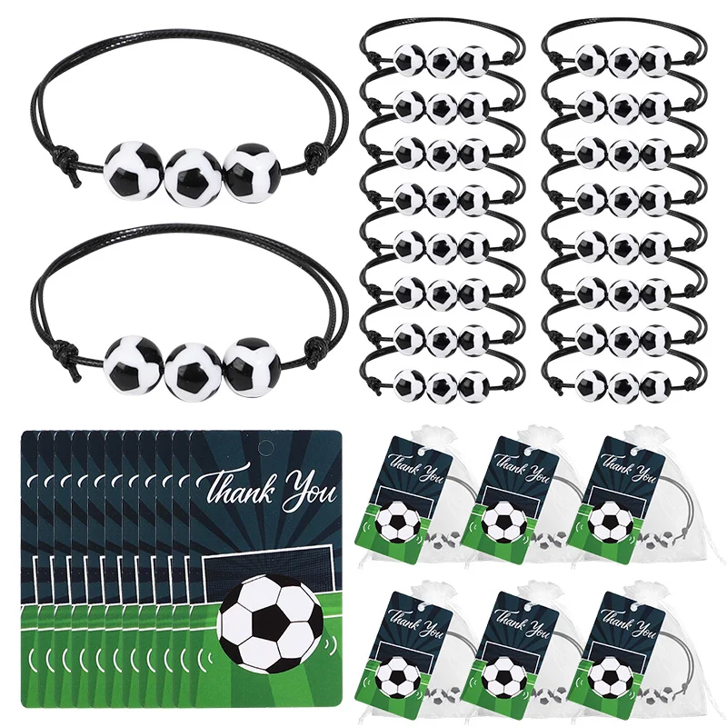 

36Pcs Soccer Party Guests Gifts , 12 Bracelets 12 Thank You Card 12 Organza Bag , for Kids Football Birthday Decoration Supplies