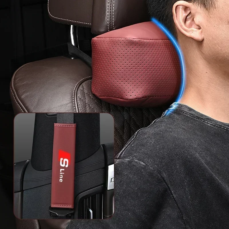 Car Seat Headrest Neck Pillow Seat Belt Cover Shoulder Protector Pad For Audi Sline A4 B7 B8 B9 A3 8P 8V 8L A5 A6 C6 RS7 RS6 RS5