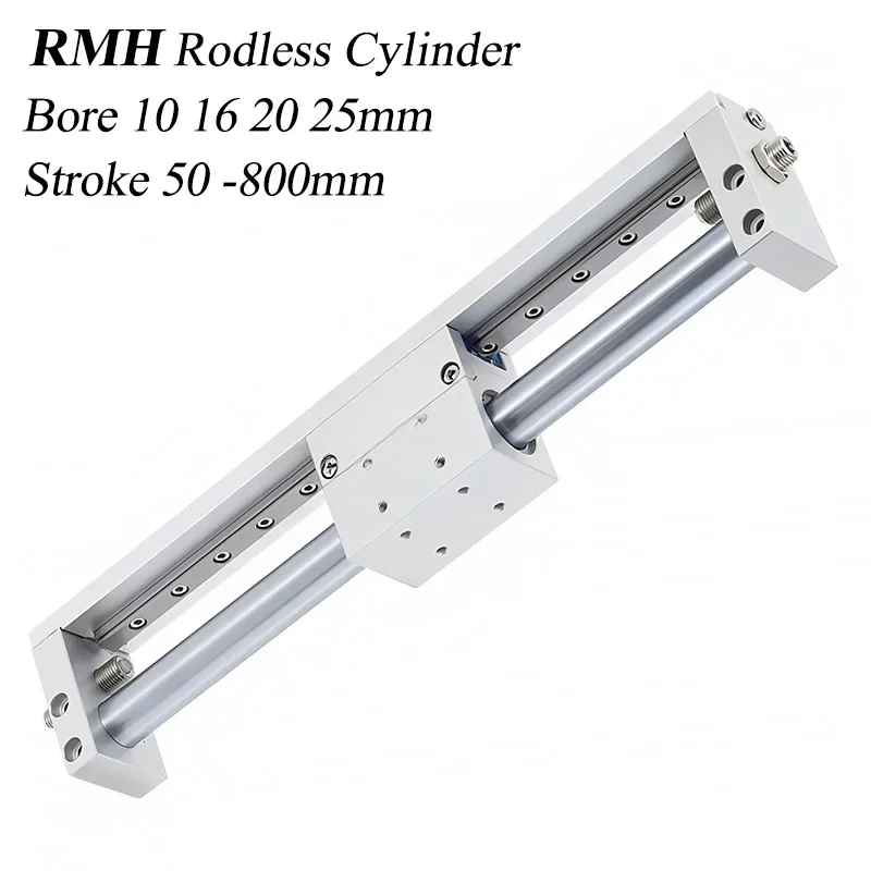 HLH RMH10/16/20/25-50/100/150/200/300/400/500/600/700/800S Rodless Pneumatic Cylinder Long Stroke Magnetic Coupling With Slide R