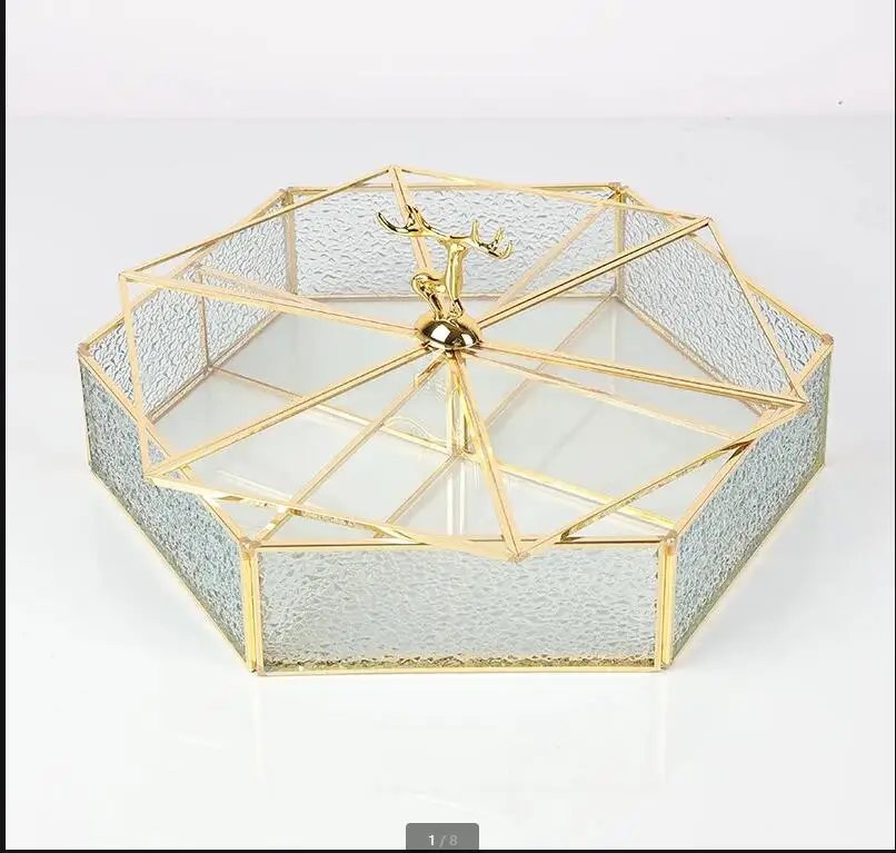 

Hexagonal Jewelry Box Glass Storage with Lid Living Room Desktop Cosmetics Container Home