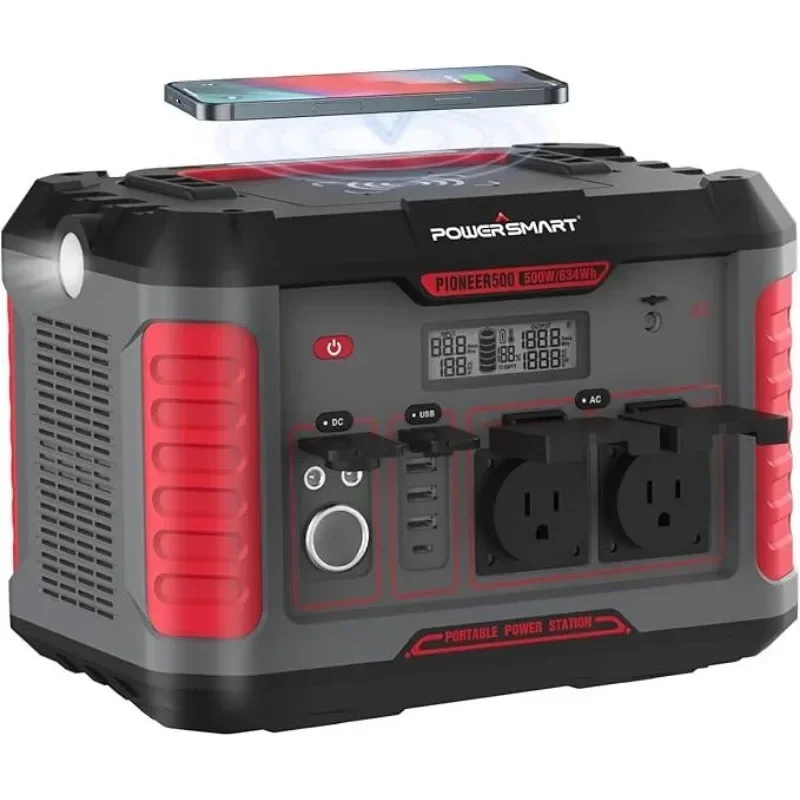 PowerSmart Portable Power Station 500W, 288Wh Solar Generator with 60W USB-C PD Output, 2 AC Outlets, Wireless Charging