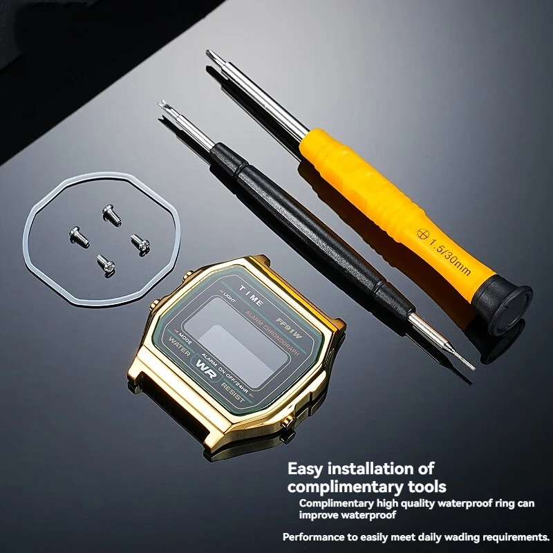 Per Casio piccolo orologio quadrato A158 A168 cassa dell'orologio in acciaio inossidabile modificata aggiornamento cassa in metallo in acciaio inossidabile guscio impermeabile