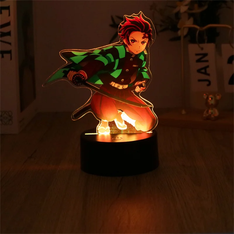 Anime 3D Night Light Lamps Kyojuro Tanjiro Rengoku Kimetsu Nezuko No Yaiba Lamp For Bedroom Wall Art Hoom Deco Moon Lamp Gifts